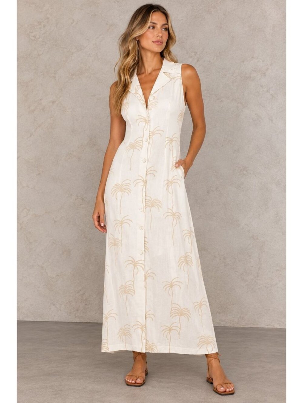 Petal & Pup Linen Blend Palm Midi Dress Size Medium